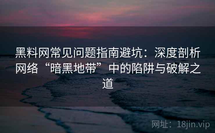 黑料网常见问题指南避坑：深度剖析网络“暗黑地带”中的陷阱与破解之道